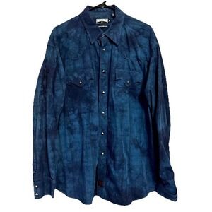 Panhandle Slim Brooks & Dunn Western Shirt L Blue Rockabilly Cuffed Embroidered